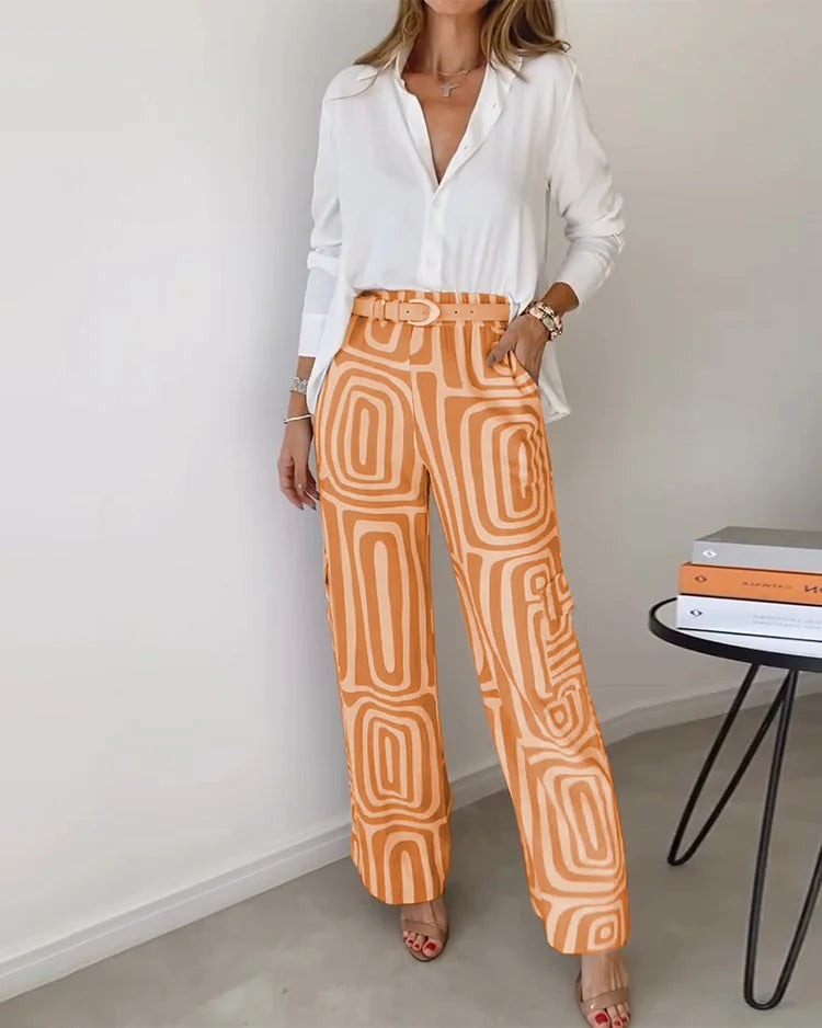 Luné® | Gabriella — Elegante 3-Delige Dameset met Pantalon, Blouse & Riem