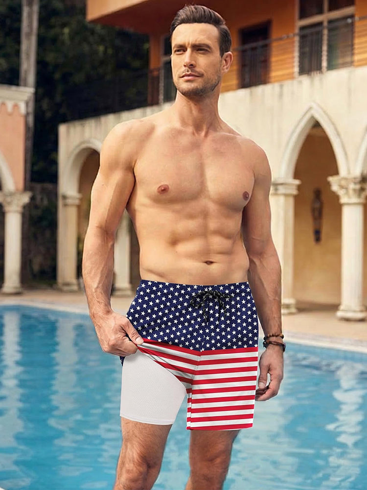 Quick-Dry Printed Swim Trunks with Compression Lining (US Only)