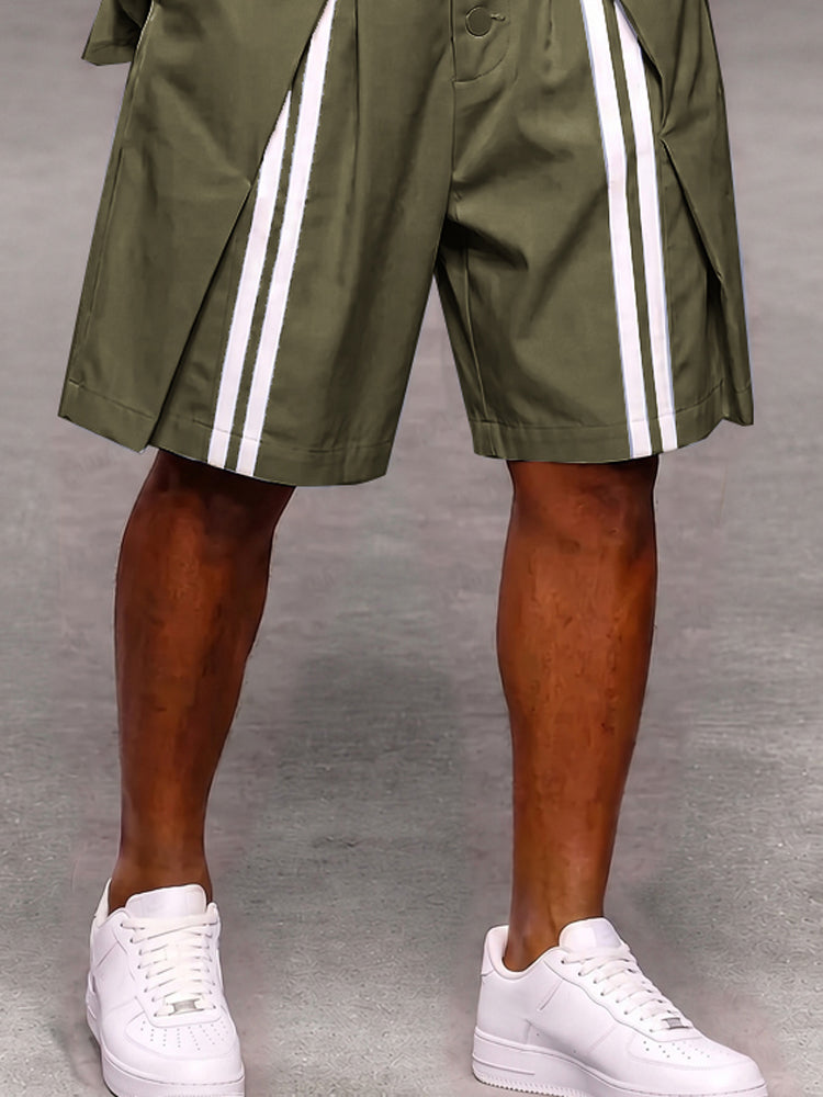 Casual Patchwork Detail Button Front Stripe Shorts
