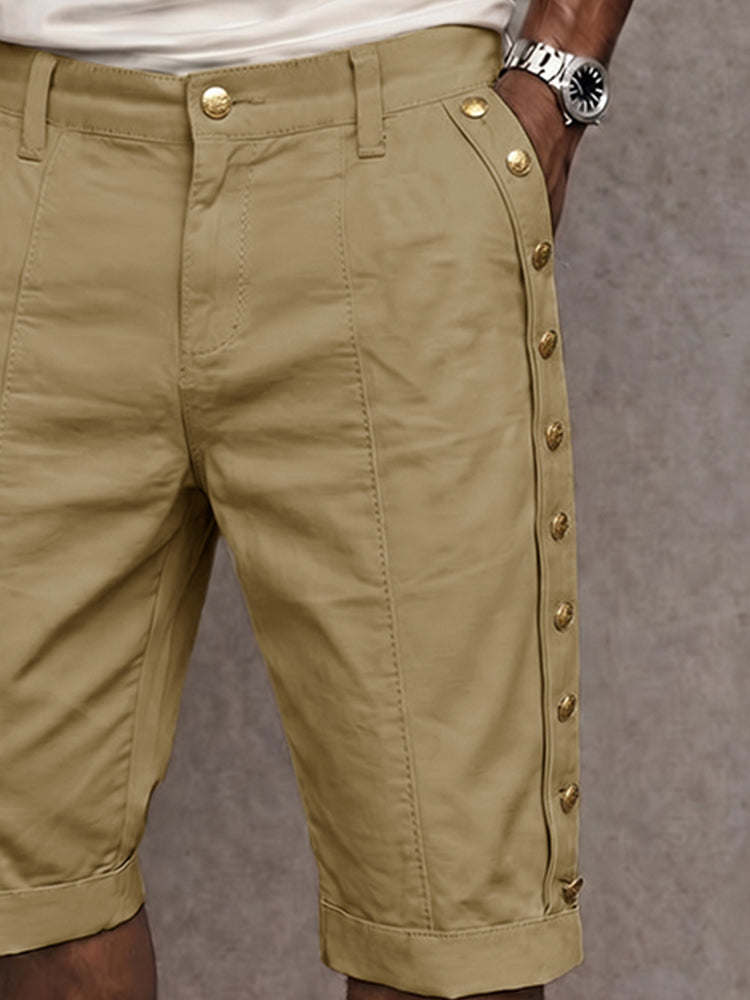 Versatile Side Button Trim 100% Cotton Shorts
