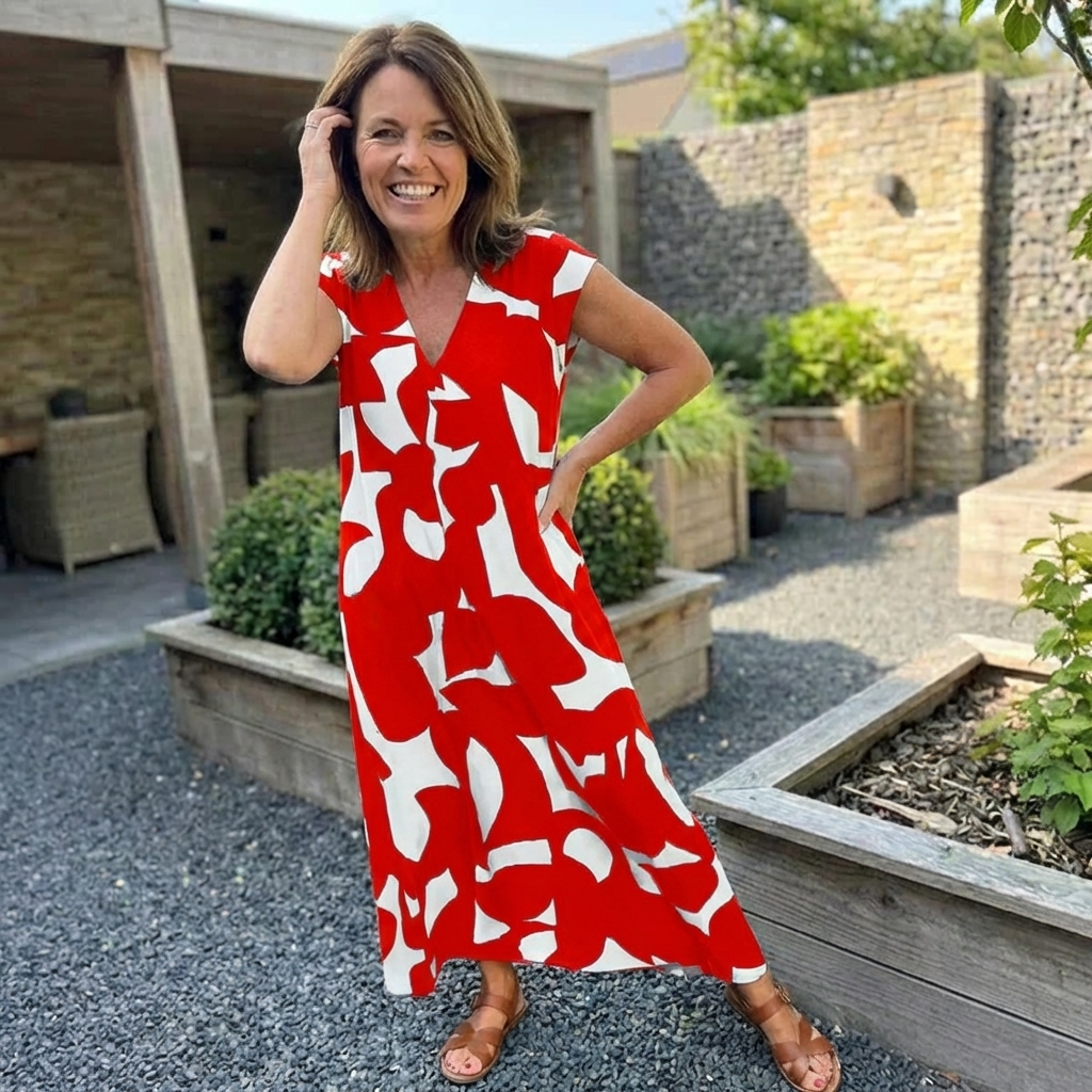 Laluna® | Jurk met print en V-hals