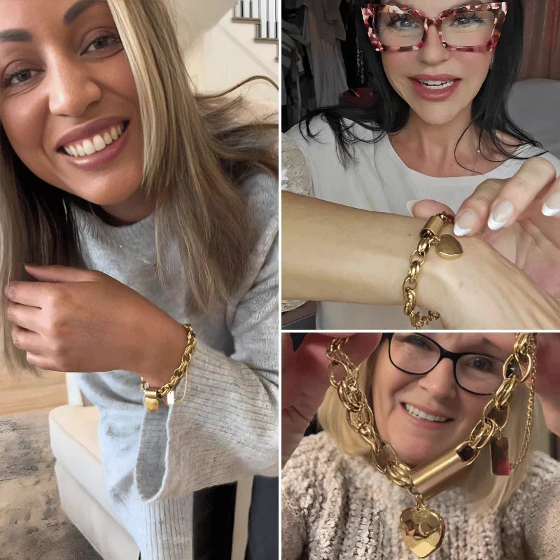 Luné® | Valentina — Gouden Hartjesarmband met Verfijnde Charms