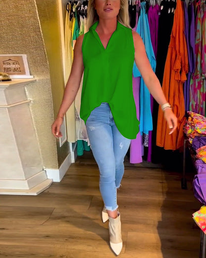 Laluna® | Mouwloze top met ruches en revers