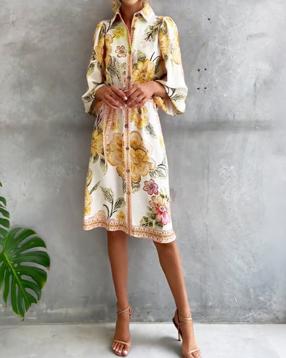 Luné® | Camille — Elegante Jurk met Geribbelde Kraag & Volumineuze Mouwen