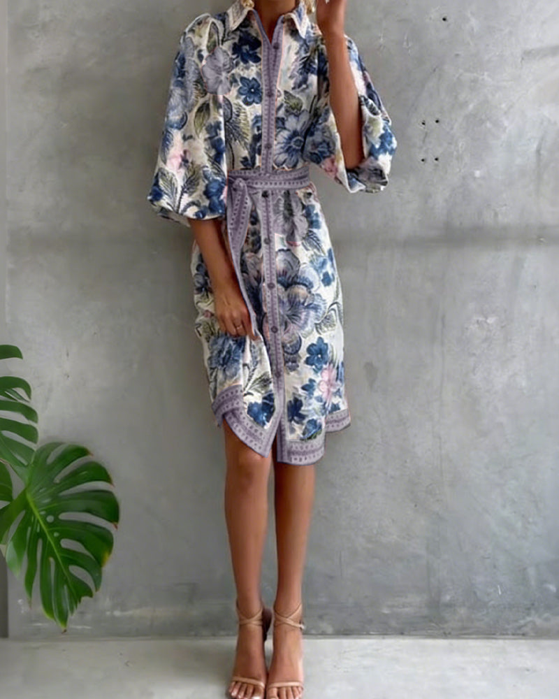 Luné® | Camille — Elegante Jurk met Geribbelde Kraag & Volumineuze Mouwen