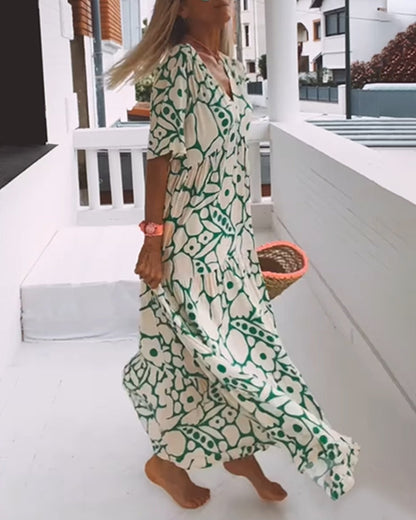 Laluna® | Losse jurk met V-hals en print