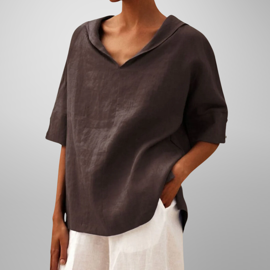 Luné® | Lucy — Verfijnde Losvallende Katoenen Blouse