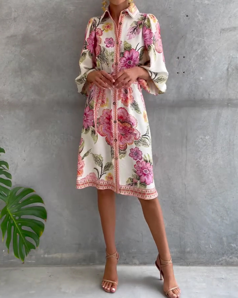 Luné® | Camille — Elegante Jurk met Geribbelde Kraag & Volumineuze Mouwen