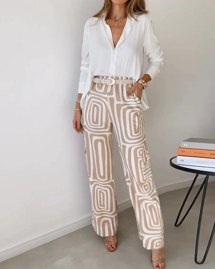 Luné® | Gabriella — Elegante 3-Delige Dameset met Pantalon, Blouse & Riem