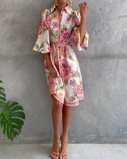 Luné® | Camille — Elegante Jurk met Geribbelde Kraag & Volumineuze Mouwen