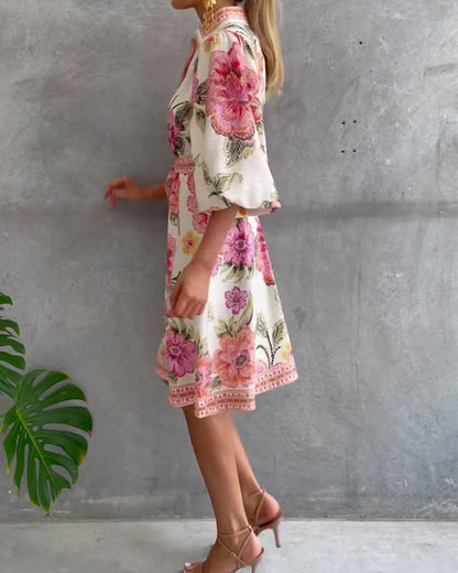 Luné® | Camille — Elegante Jurk met Geribbelde Kraag & Volumineuze Mouwen
