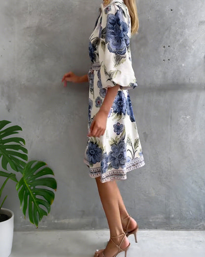 Luné® | Camille — Elegante Jurk met Geribbelde Kraag & Volumineuze Mouwen