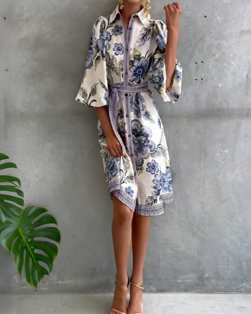 Luné® | Camille — Elegante Jurk met Geribbelde Kraag & Volumineuze Mouwen