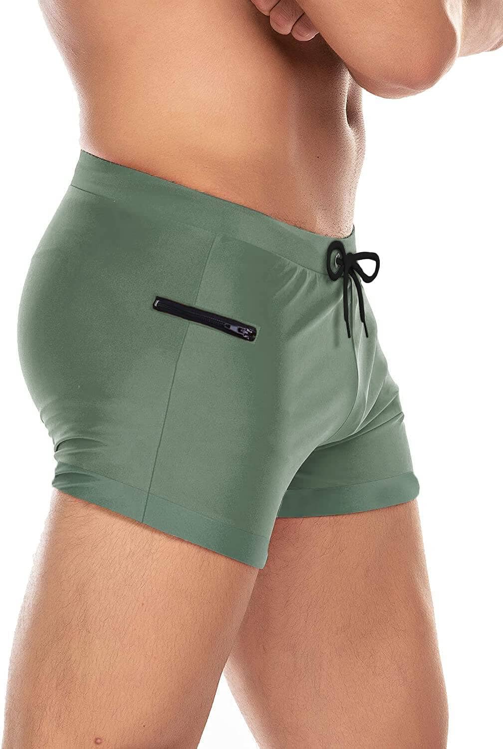 Men's Swimwear Swimsuits Solid Basic Swim Boxer Trunks Board Shorts with Zipper Pockets
