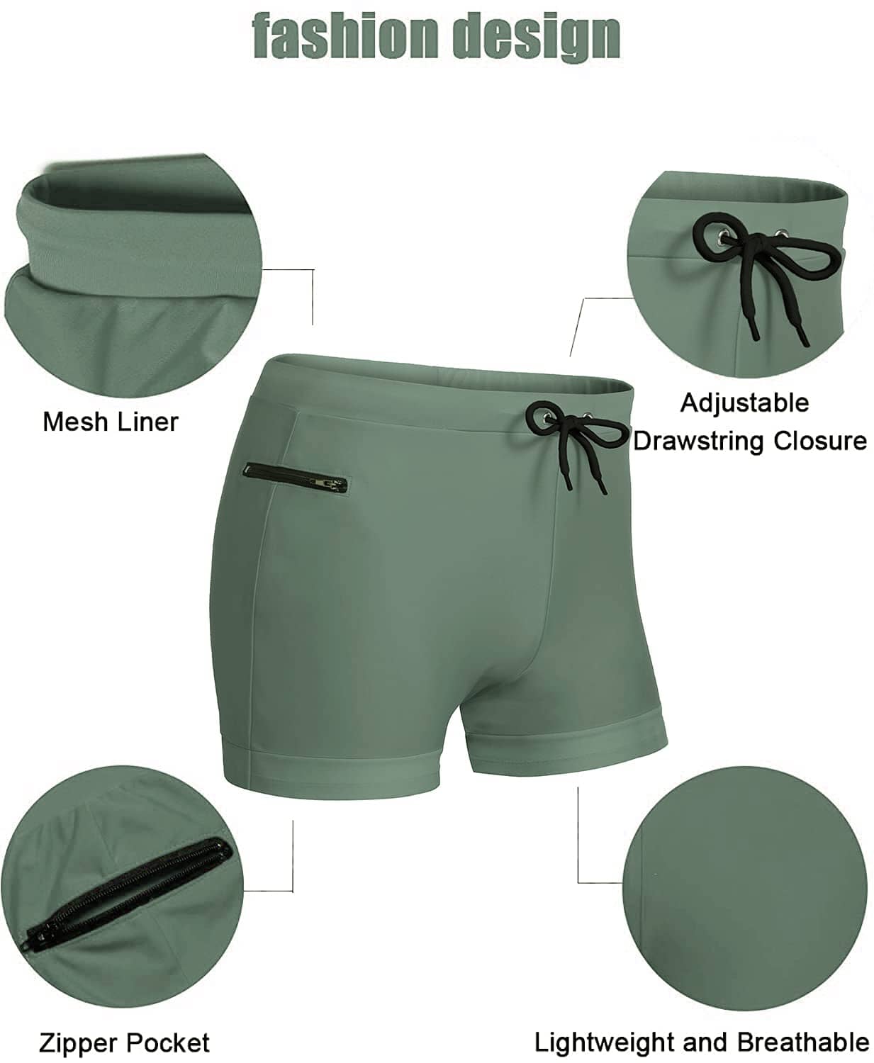 Men's Swimwear Swimsuits Solid Basic Swim Boxer Trunks Board Shorts with Zipper Pockets