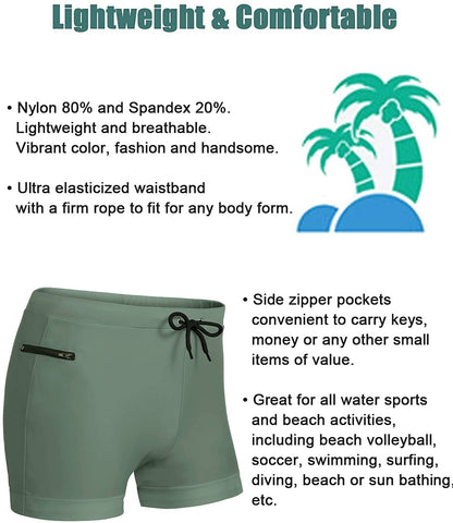 Men's Swimwear Swimsuits Solid Basic Swim Boxer Trunks Board Shorts with Zipper Pockets