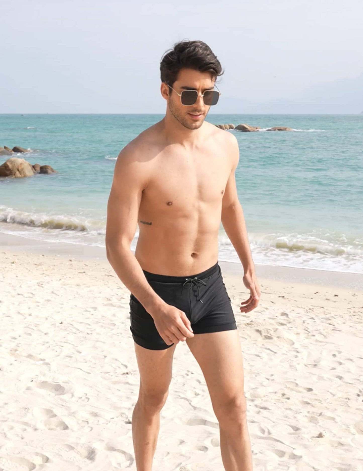 Men's Swimwear Swimsuits Solid Basic Swim Boxer Trunks Board Shorts with Zipper Pockets