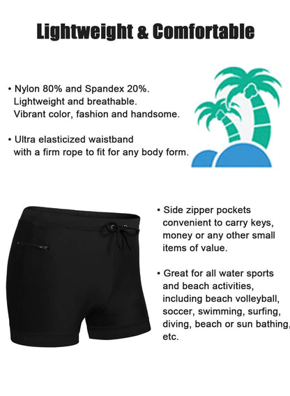 Men's Swimwear Swimsuits Solid Basic Swim Boxer Trunks Board Shorts with Zipper Pockets