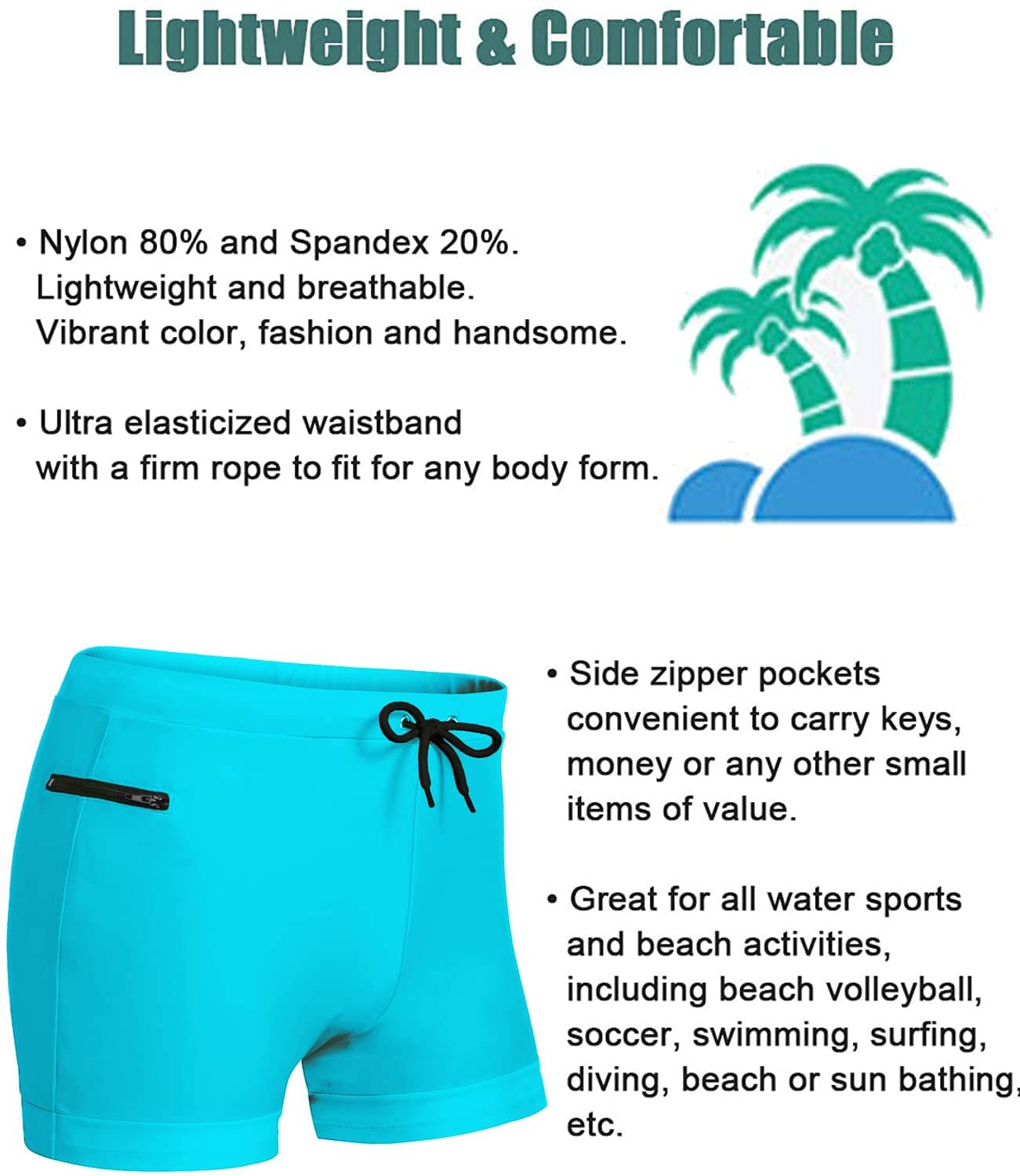 Men's Swimwear Swimsuits Solid Basic Swim Boxer Trunks Board Shorts with Zipper Pockets