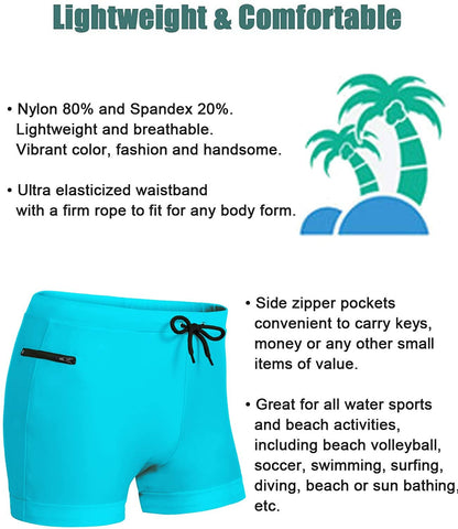 Men's Swimwear Swimsuits Solid Basic Swim Boxer Trunks Board Shorts with Zipper Pockets