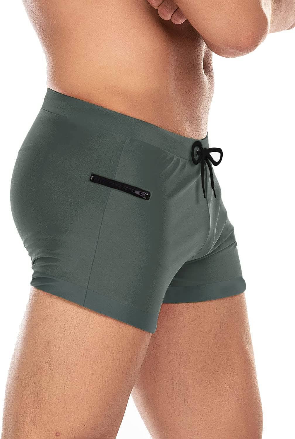 Men's Swimwear Swimsuits Solid Basic Swim Boxer Trunks Board Shorts with Zipper Pockets