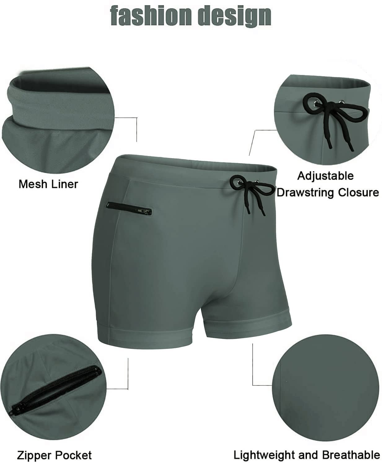 Men's Swimwear Swimsuits Solid Basic Swim Boxer Trunks Board Shorts with Zipper Pockets