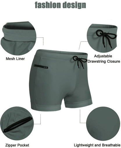 Men's Swimwear Swimsuits Solid Basic Swim Boxer Trunks Board Shorts with Zipper Pockets