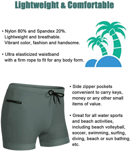Men's Swimwear Swimsuits Solid Basic Swim Boxer Trunks Board Shorts with Zipper Pockets