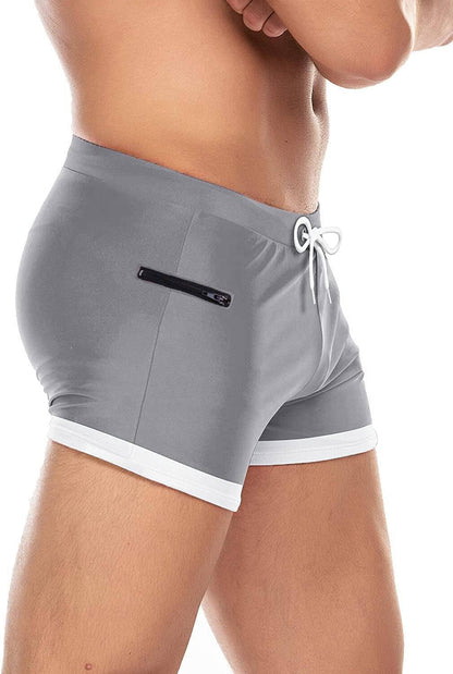 Men's Swimwear Swimsuits Solid Basic Swim Boxer Trunks Board Shorts with Zipper Pockets