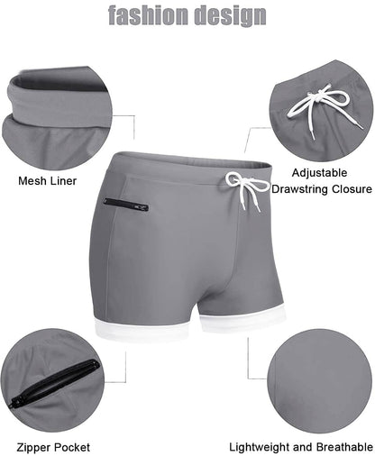 Men's Swimwear Swimsuits Solid Basic Swim Boxer Trunks Board Shorts with Zipper Pockets