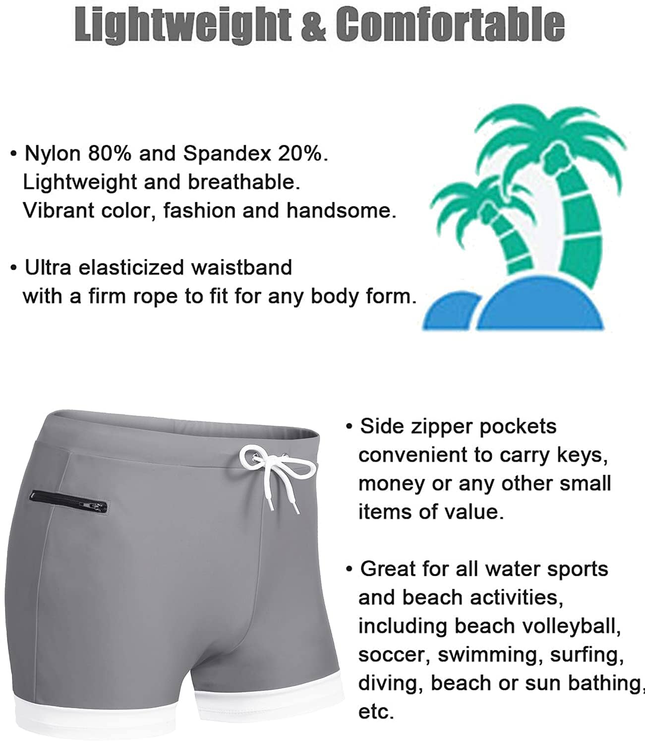 Men's Swimwear Swimsuits Solid Basic Swim Boxer Trunks Board Shorts with Zipper Pockets