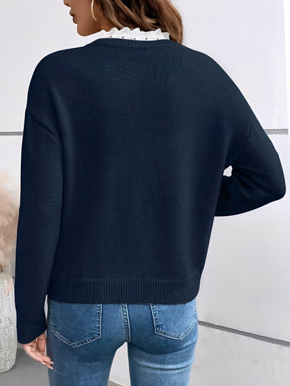 Luné® | Camille — Tijdloze Gebreide Trui met Elegante Kantkraag