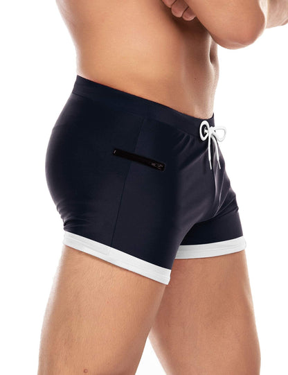 Men's Swimwear Swimsuits Solid Basic Swim Boxer Trunks Board Shorts with Zipper Pockets