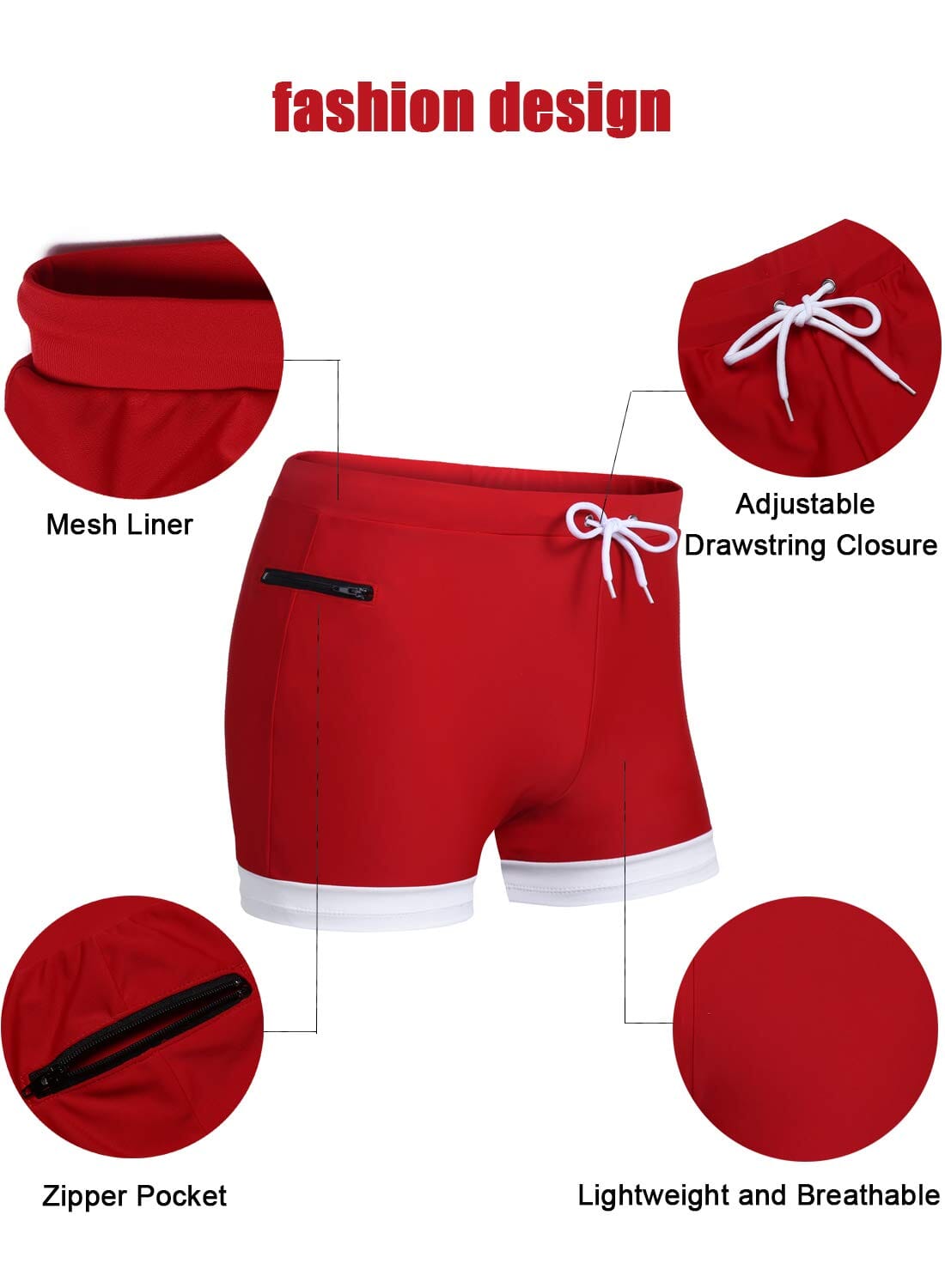 Men's Swimwear Swimsuits Solid Basic Swim Boxer Trunks Board Shorts with Zipper Pockets