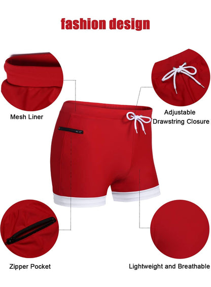 Men's Swimwear Swimsuits Solid Basic Swim Boxer Trunks Board Shorts with Zipper Pockets