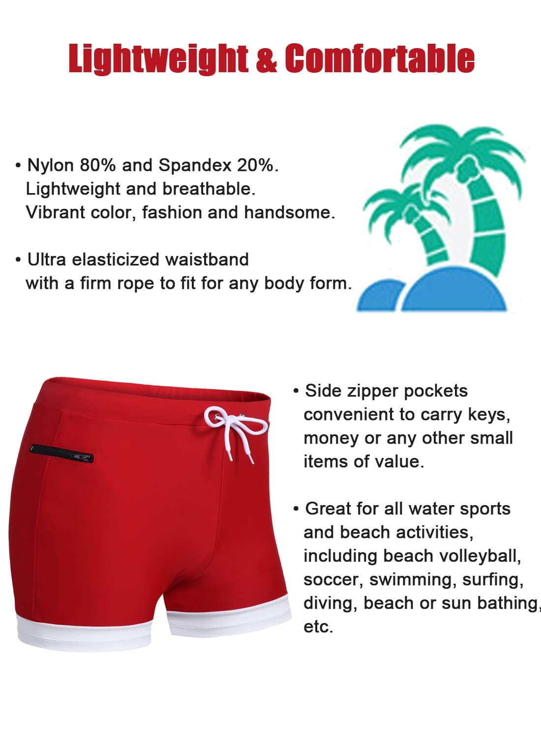 Men's Swimwear Swimsuits Solid Basic Swim Boxer Trunks Board Shorts with Zipper Pockets