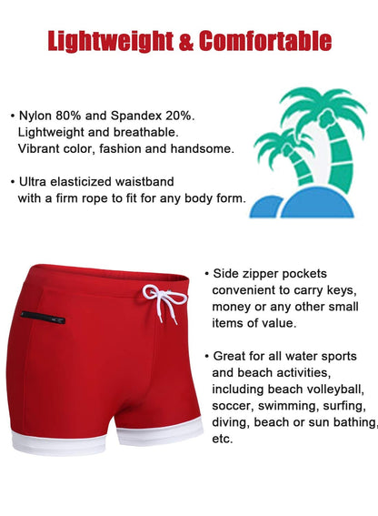 Men's Swimwear Swimsuits Solid Basic Swim Boxer Trunks Board Shorts with Zipper Pockets