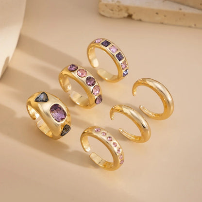 Luné® | Vivienne — Set van 6 Goudkleurige Ringen met Paarse Zirkonen