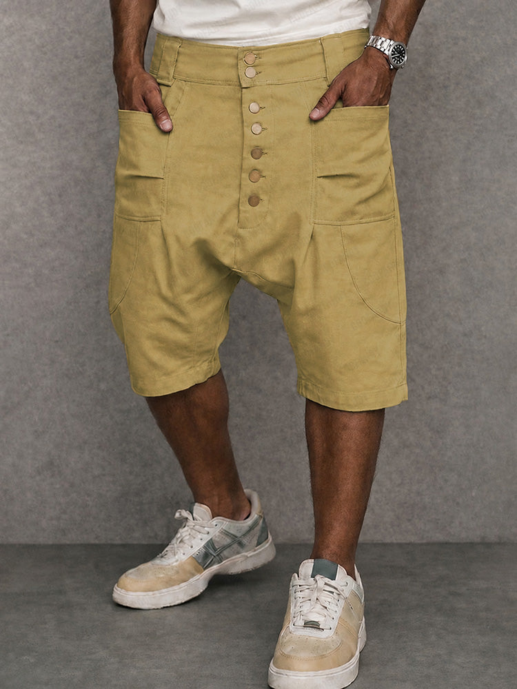 Casual 100% Cotton Drop Crotch Harem Shorts