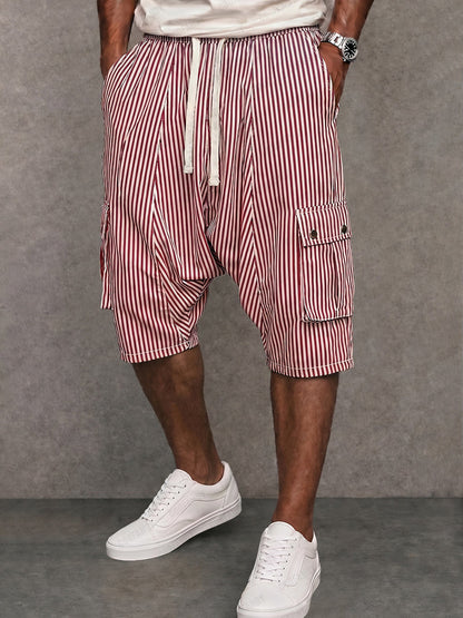 Versatile Pinstripe Drop Crotch Drawstring Shorts