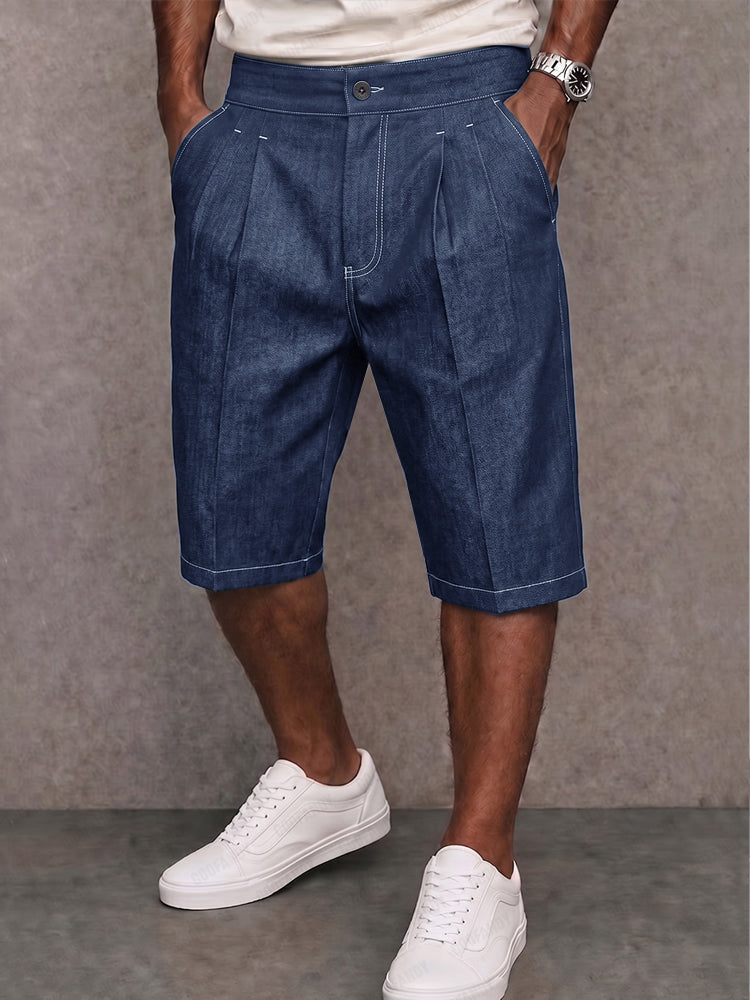 Stylish Contrast Stitching Stretchy Denim Shorts