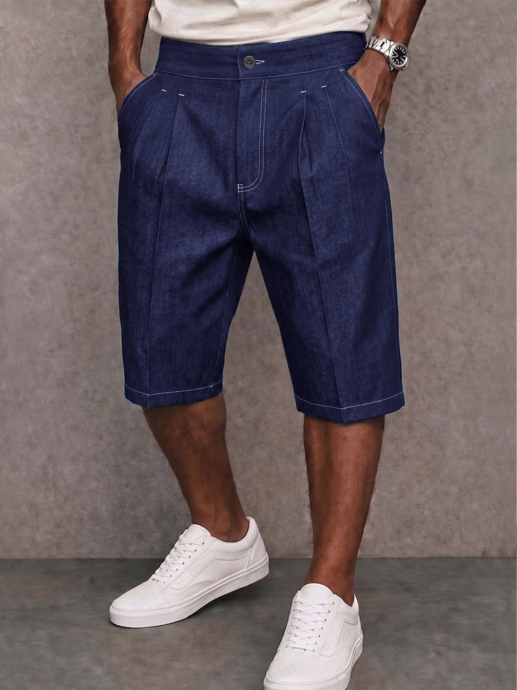 Stylish Contrast Stitching Stretchy Denim Shorts