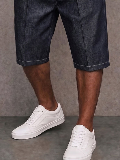Stylish Contrast Stitching Stretchy Denim Shorts