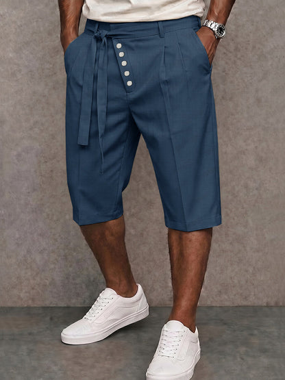Casual Tie Waist Slant Placket Suit Shorts