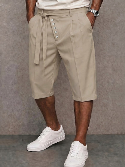 Casual Tie Waist Slant Placket Suit Shorts