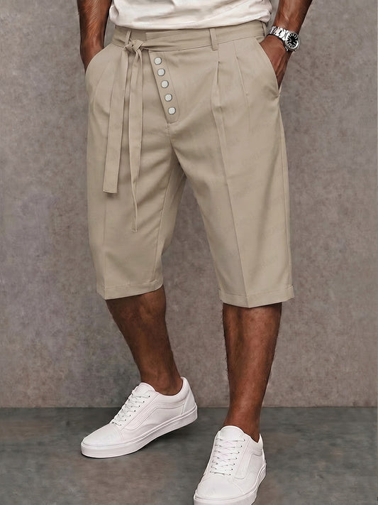 Casual Tie Waist Slant Placket Suit Shorts