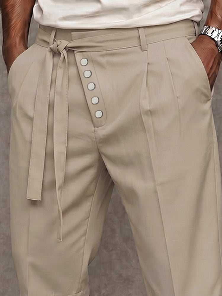 Casual Tie Waist Slant Placket Suit Shorts