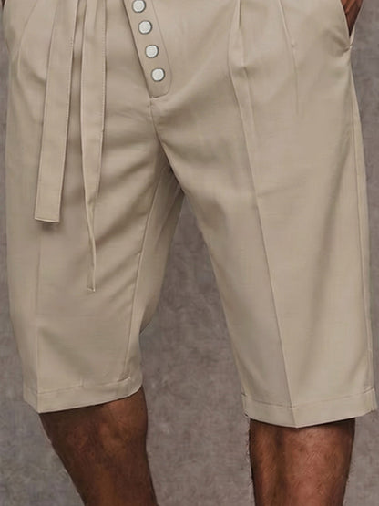 Casual Tie Waist Slant Placket Suit Shorts