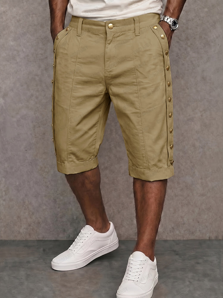 Versatile Side Button Trim 100% Cotton Shorts