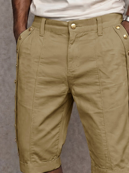 Versatile Side Button Trim 100% Cotton Shorts